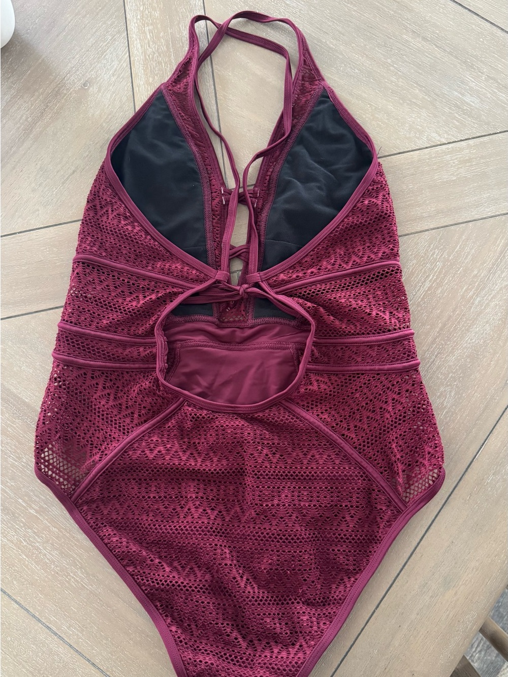 Lace One-Piece Swimsuit in Deep Burgundy - Picture 10 of 11